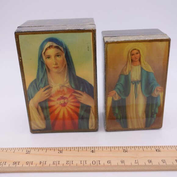 Set of Four Boxes w/ depictions of St Therese Virgen Milagrosa & Heart of Mary - Picture 6 of 16